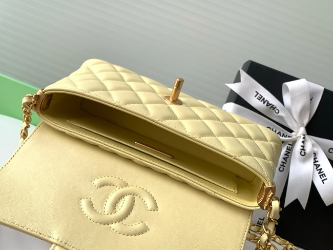 Chanel MINI FLAP BAG WITH TOP HANDLE AS5354 LIGHT YELLOW