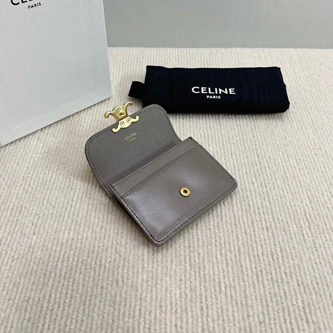 Celine CARD HOLDER WITH FLAP TRIOMPHE IN SHINY CALFSKIN 10I583 PEBBLE