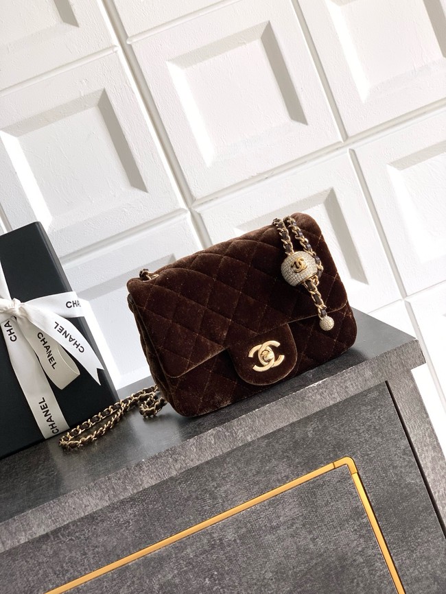 Chanel Mini Classic Handbag velvet AS1786 dark brown