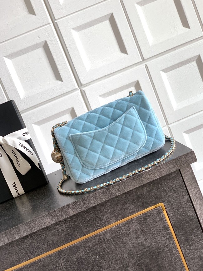 Chanel small Classic Handbag velvet AS1787 light blue