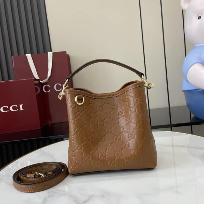 Gucci GG Emblem small bucket bag 815118 tan