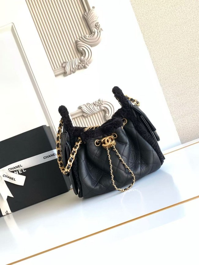 CHANEL 25 Mini Handbag AS5631 Crumpled Shearling Sheepskin black