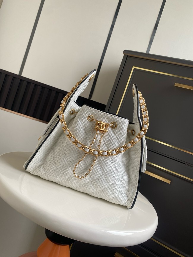 CHANEL 25 Small Handbag Printed Fabric AS5293 white