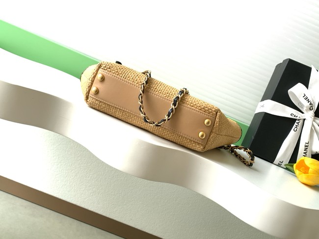 CHANEL Small Tote Braided Raffia AS6015 brown