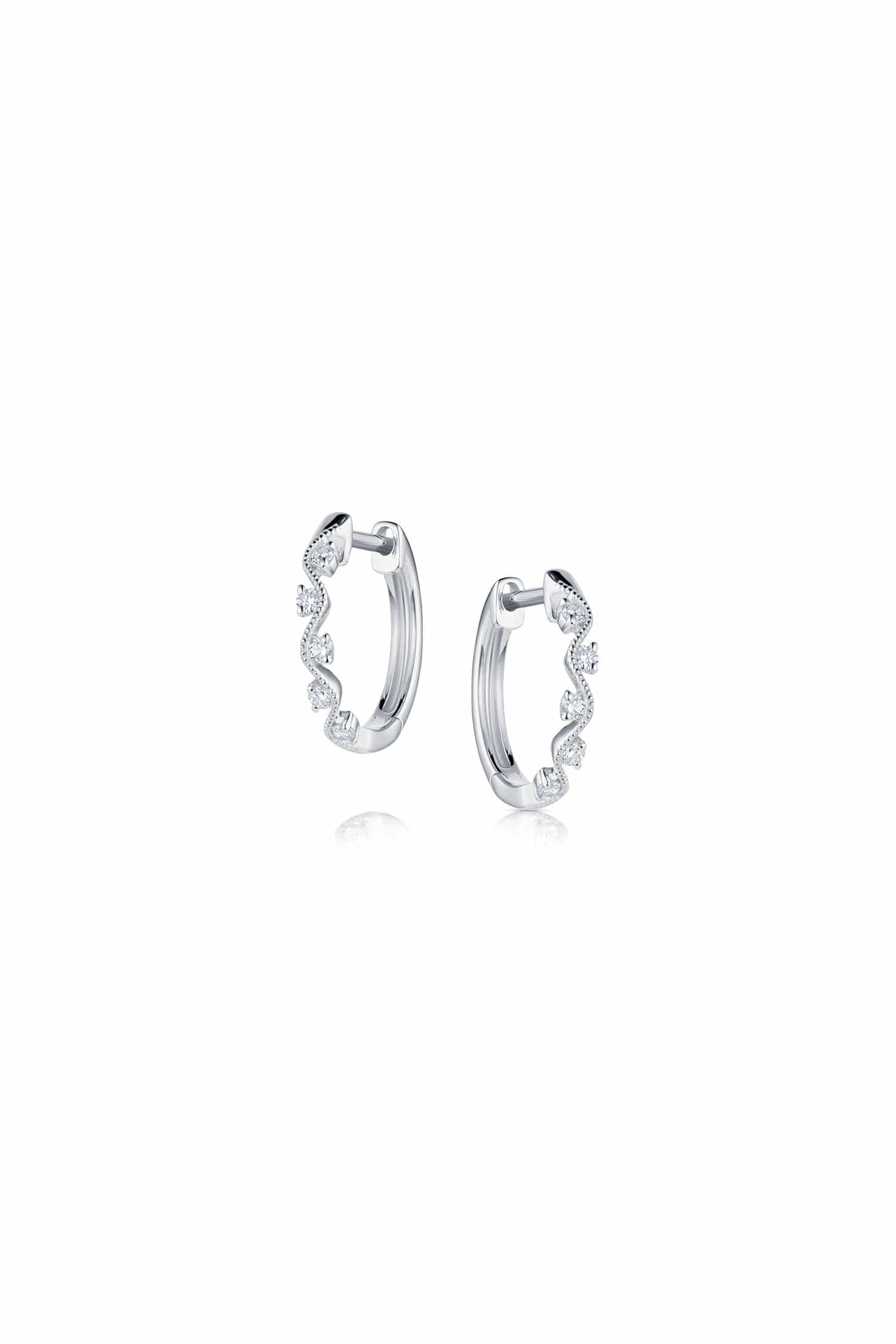 18K White Gold Diamond Hoop Earrings with Vine Motif