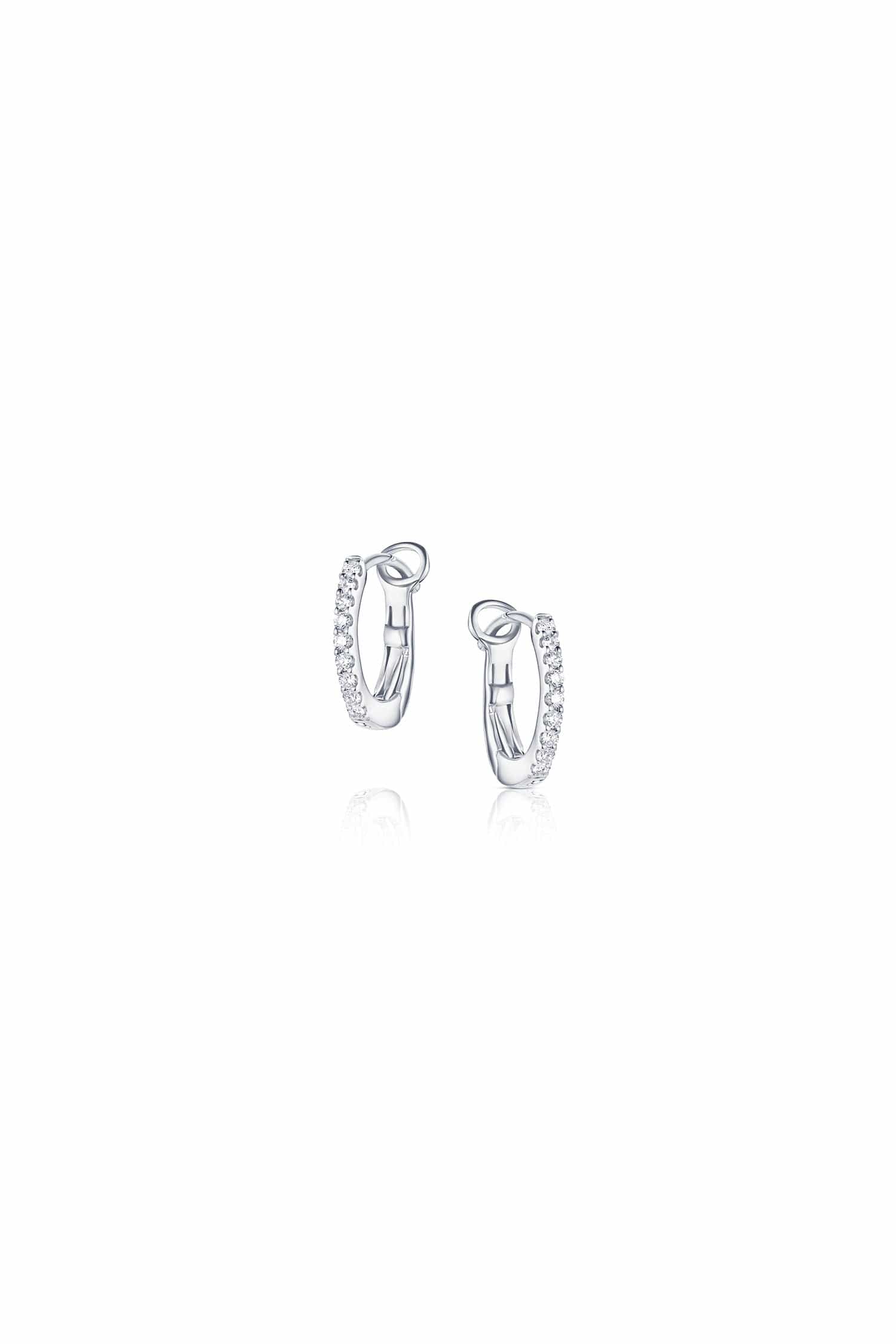 18K White Gold Diamond Huggie Hoop Earrings