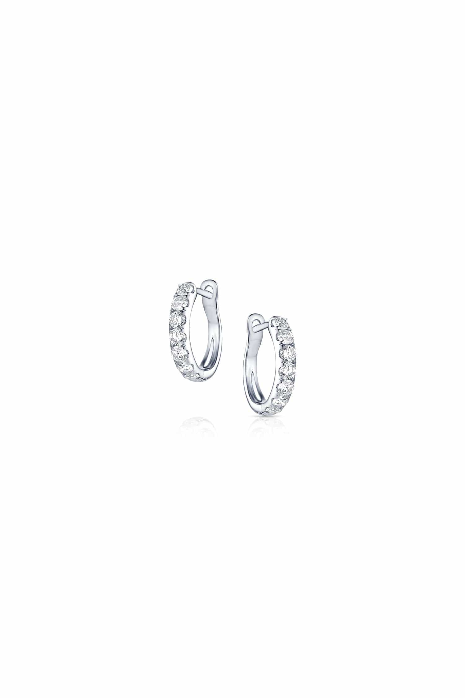 18K White Gold Diamond Huggie Hoop Earrings