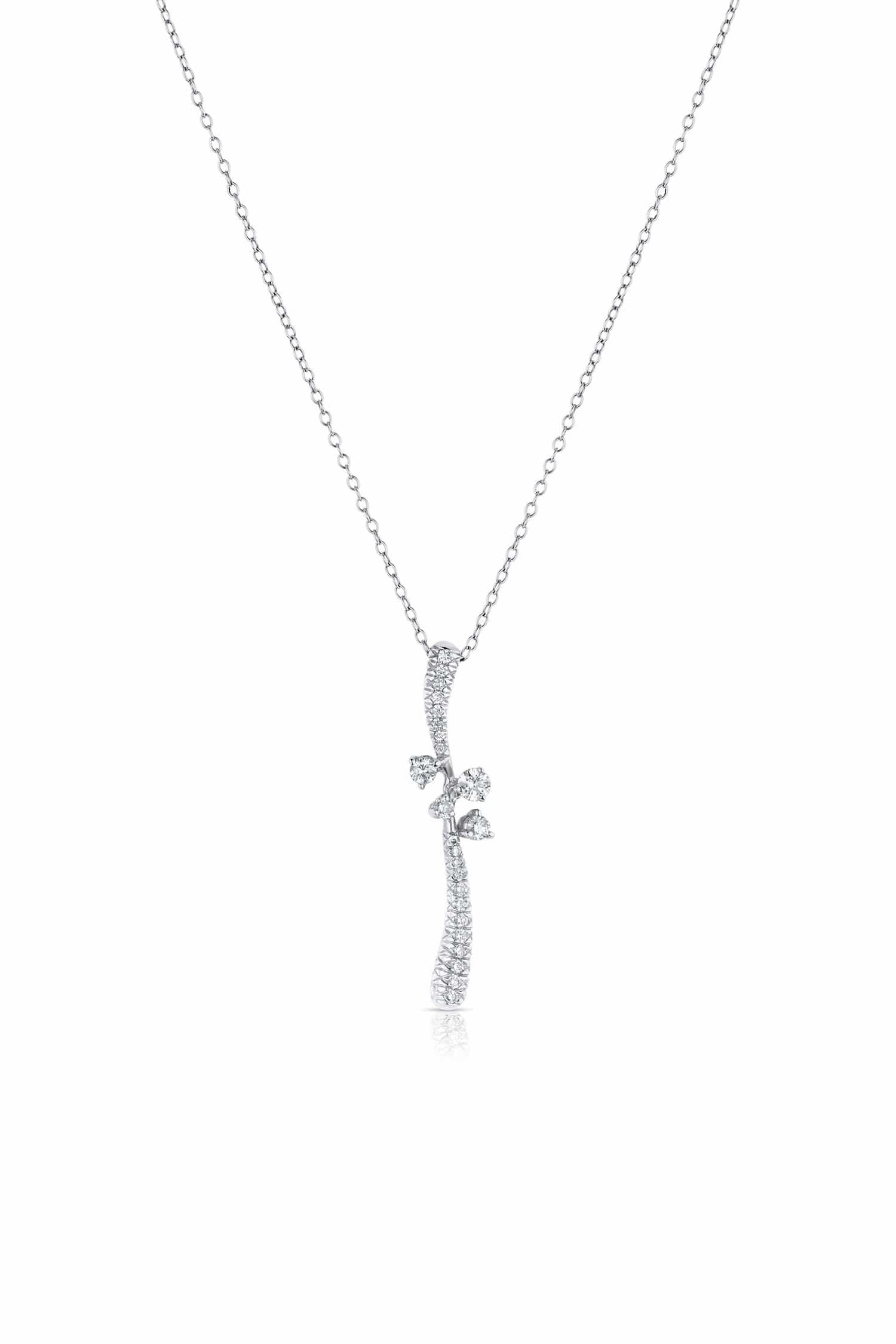 18K White Gold Organic Pavé Diamond Drop Pendant