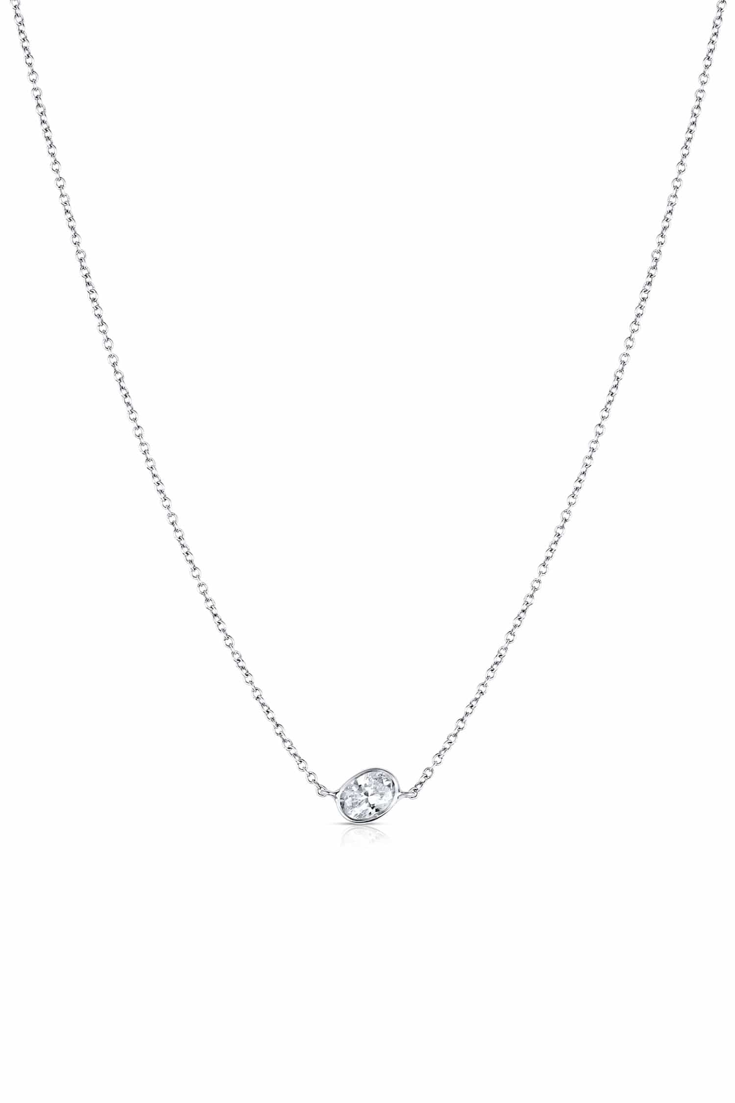 Rivière Platinum Offset Oval Diamond Solitaire Necklace