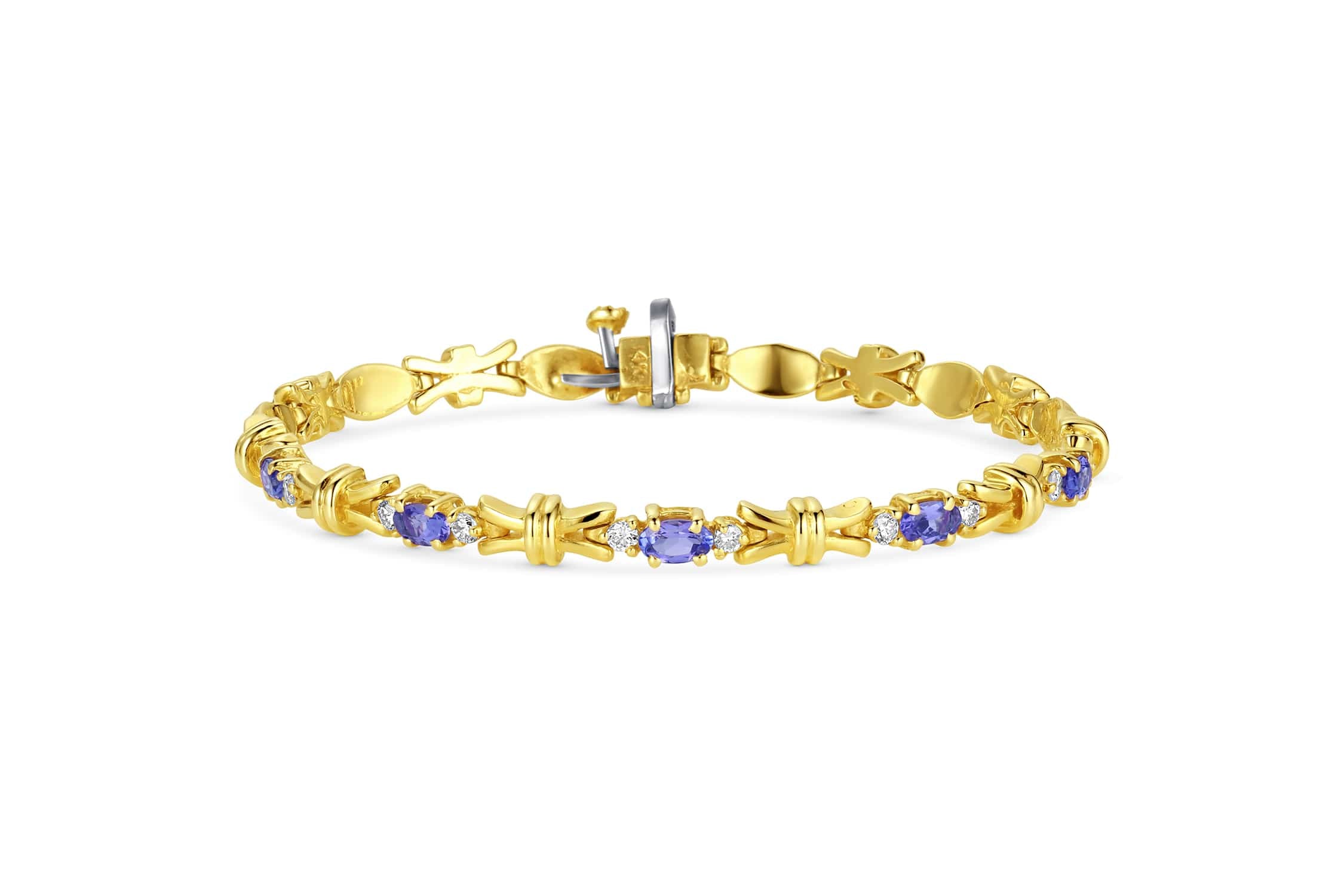 Estate Tanzanite & Diamond Bracelet in 14K Yellow Gold