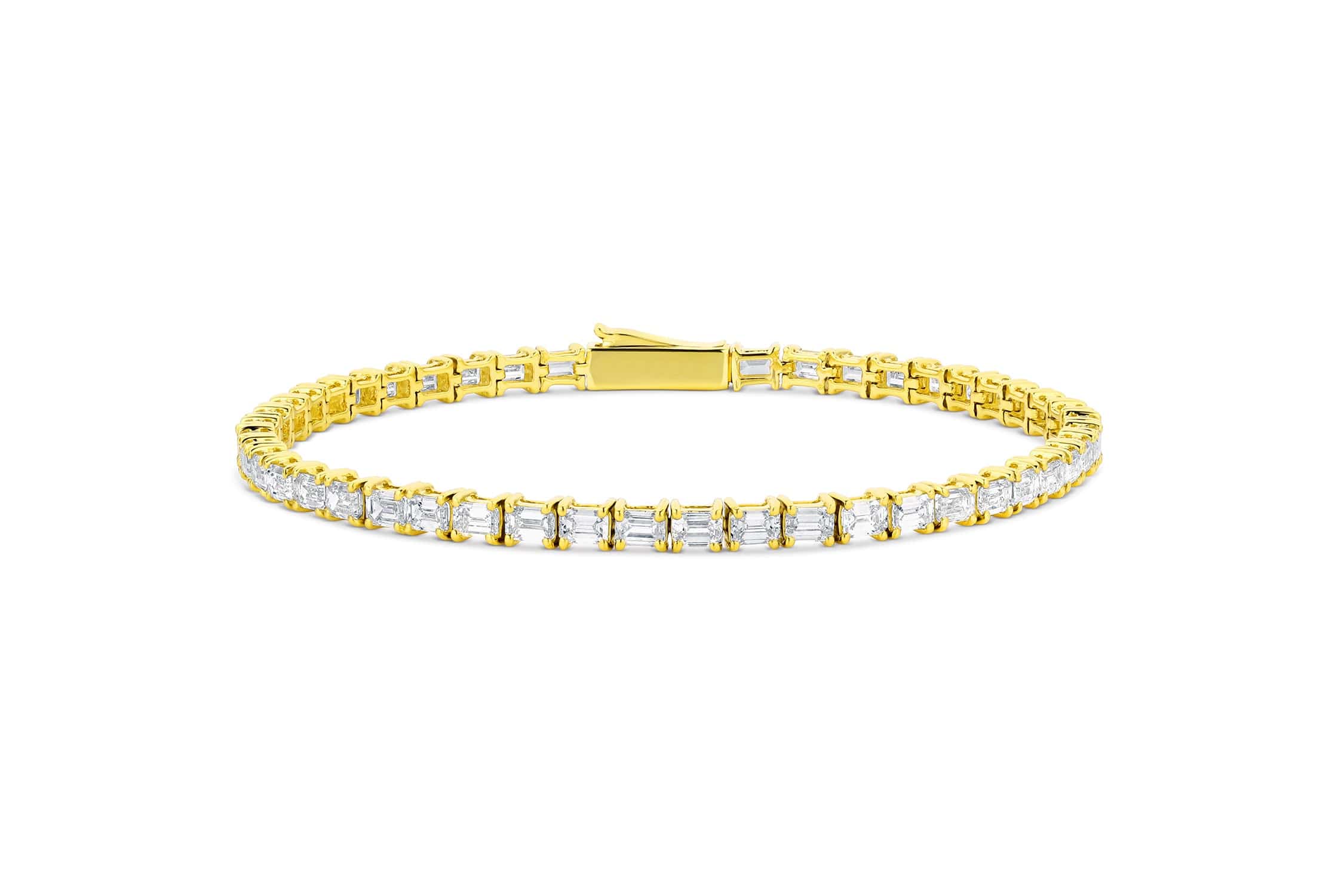 Yellow Gold Emerald Cut Diamond Tennis Bracelet