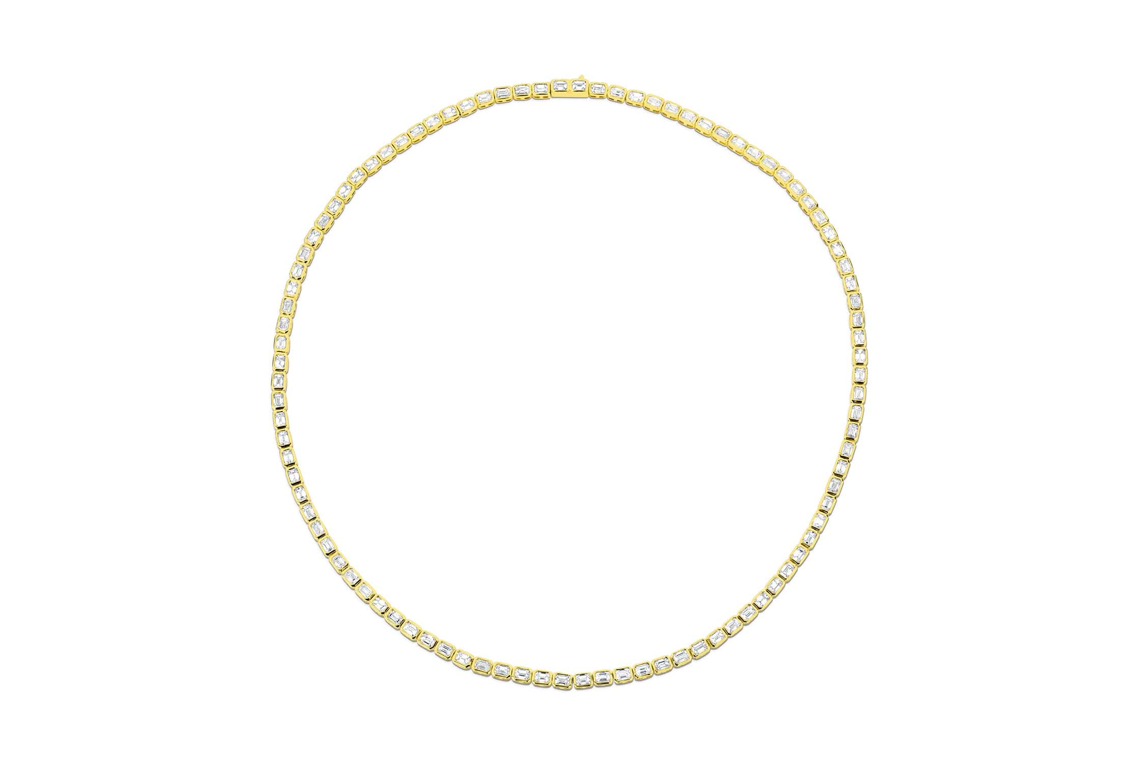 Yellow Gold Emerald Cut Diamond Tennis Necklace