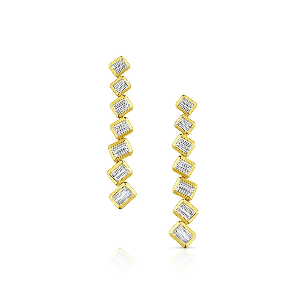 18kt Yellow Gold 0.65ctw Diamond Baguette Cluster Offset Earrings