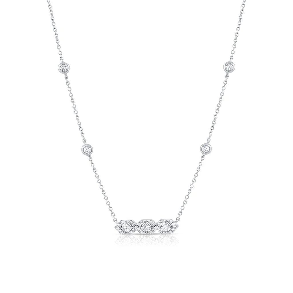 18K White Gold Diamond 3 Hexagon Bar Pendant Necklace