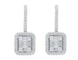 18kt White Gold Baguette  Round Diamond French Clip Earrings