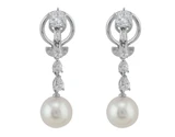 Estate 14k White Gold Pearl Diamond Dangle Earrings