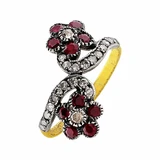 1890s Antique Flower Diamond Ruby Ring