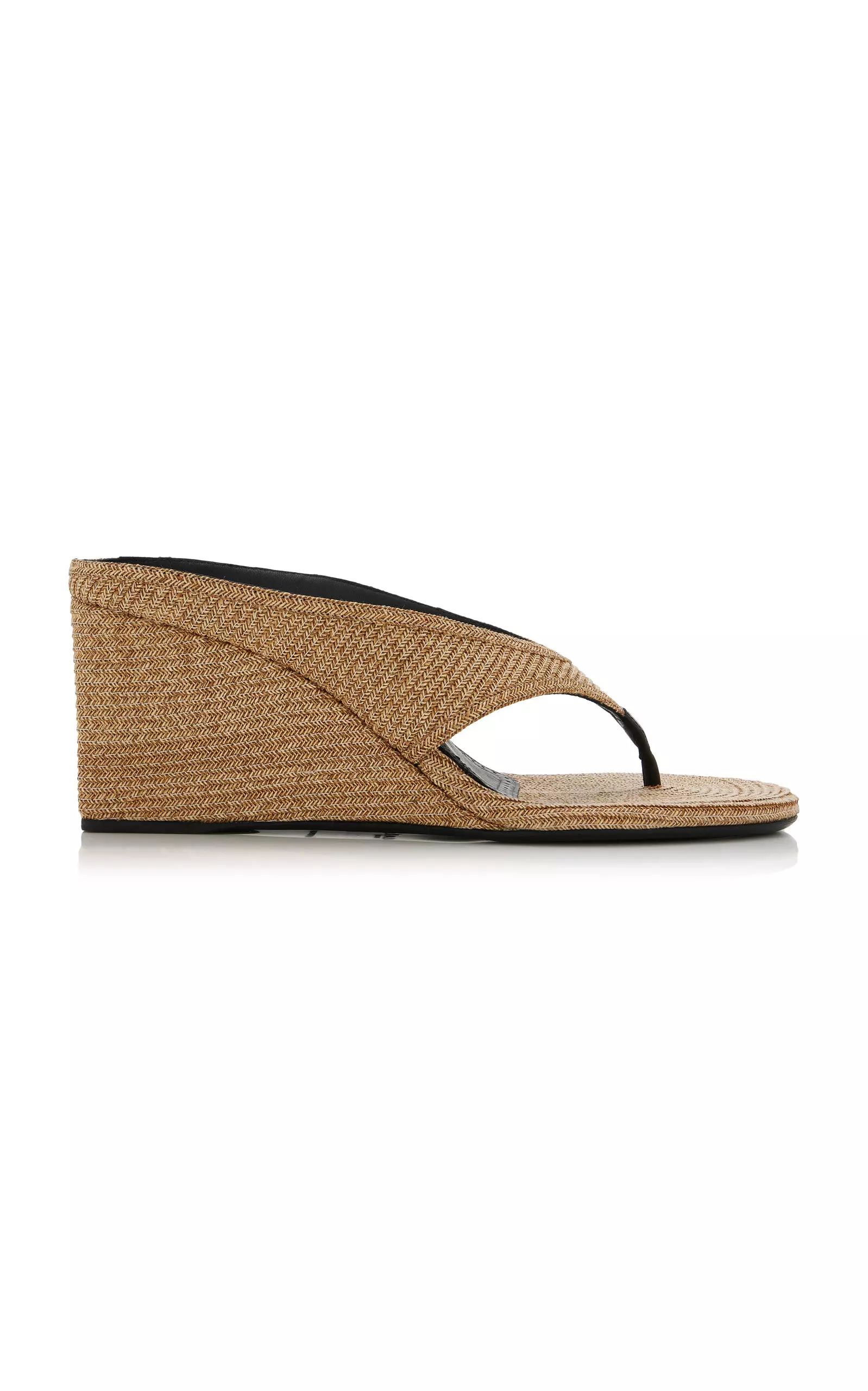 Cube Raffia Thong Wedge Sandals