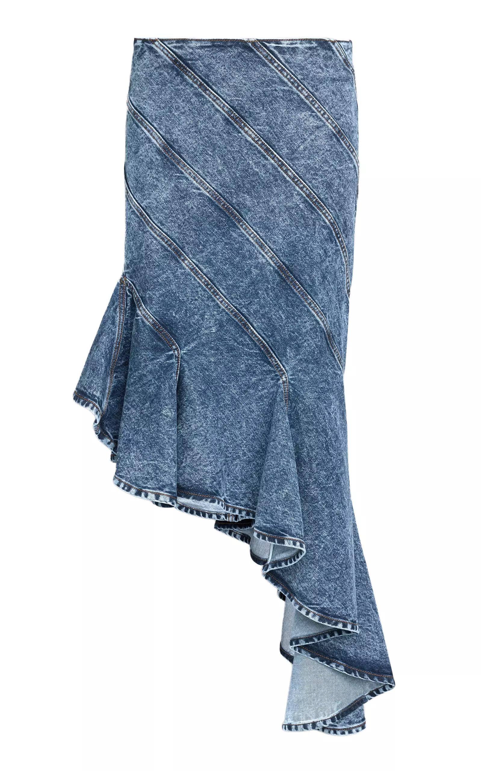 Spiral Denim Midi Skirt