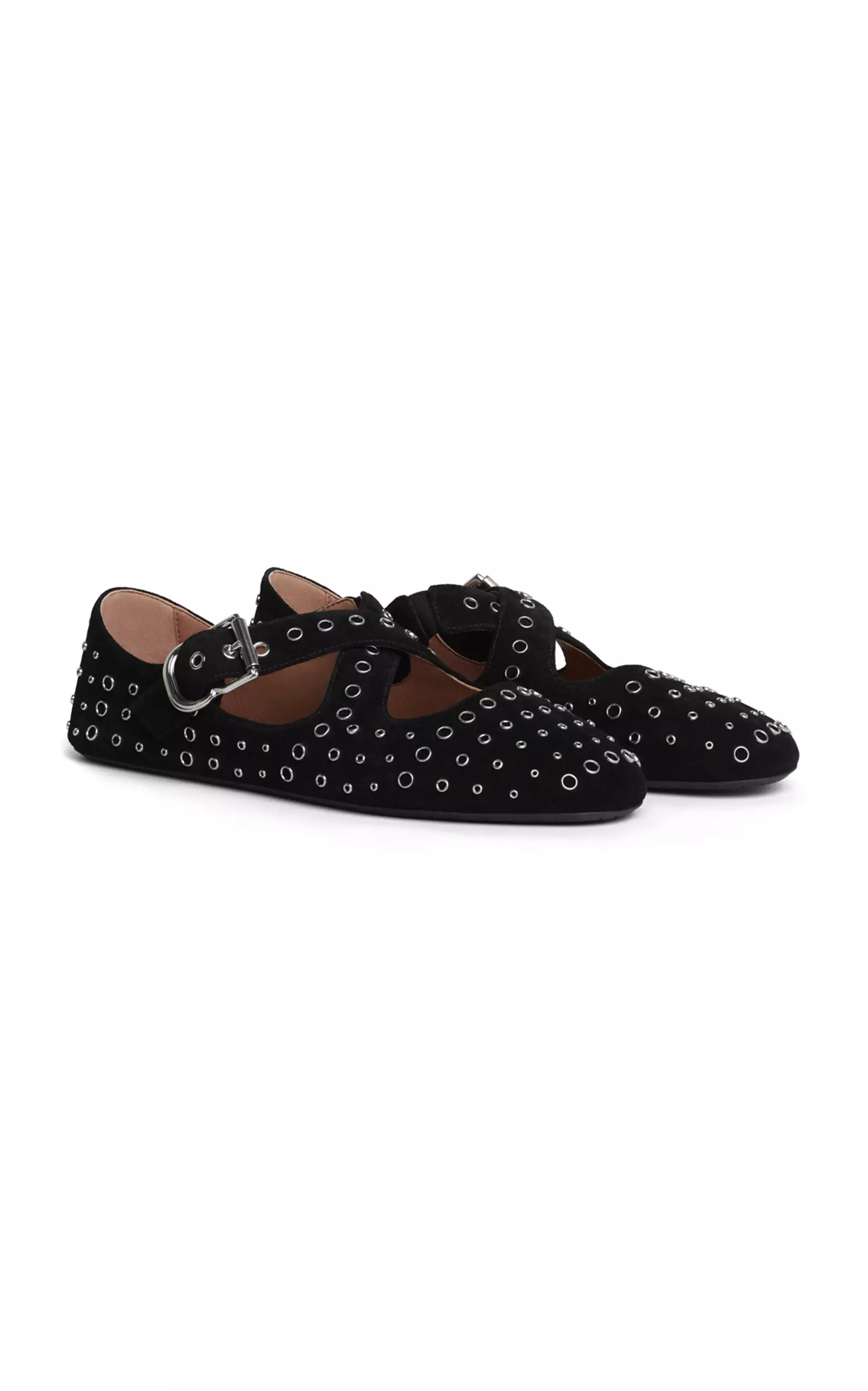 Eyelet-Embellished Suede Ballet Flats