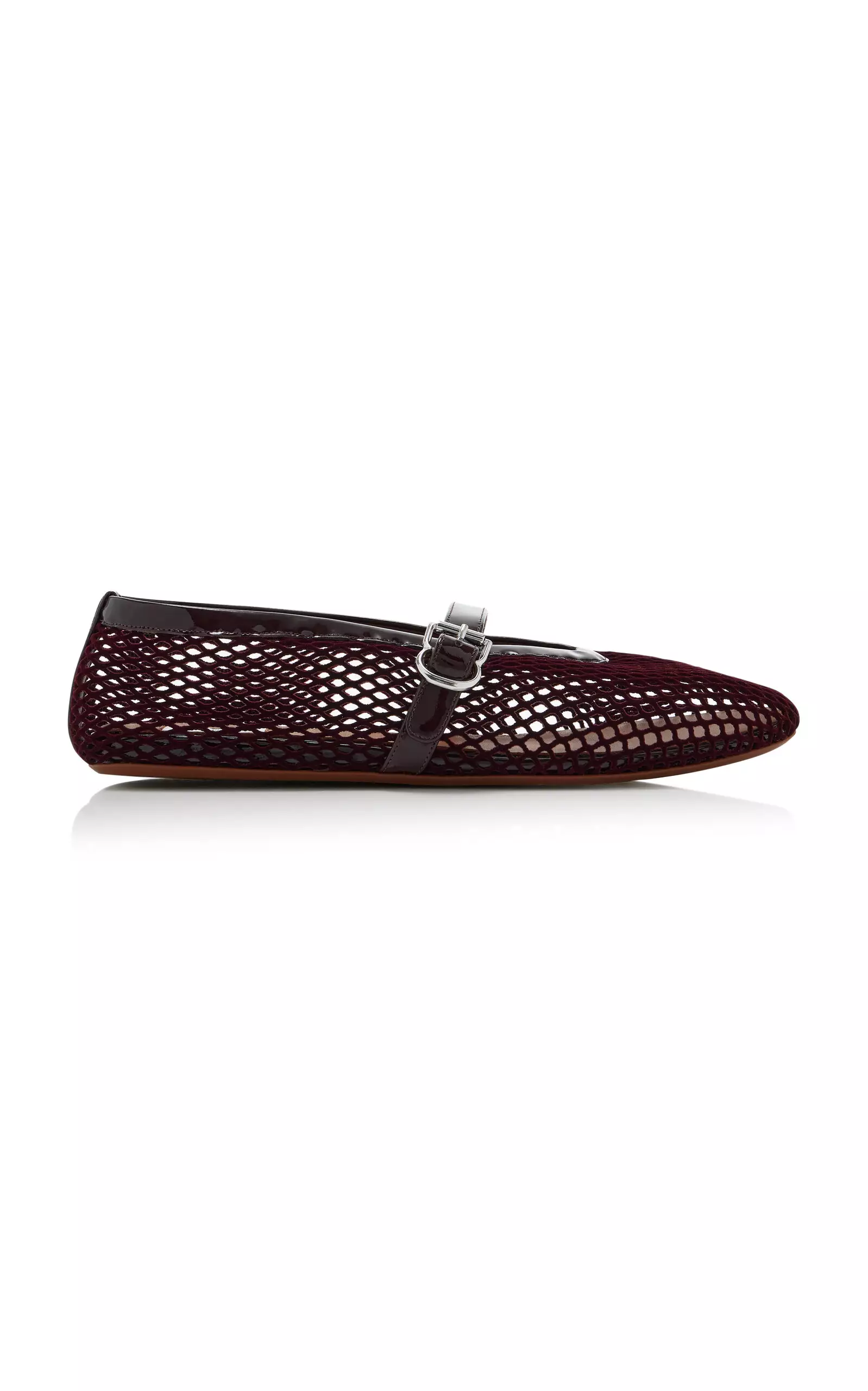 Velvet-Effect Fishnet Ballet Flats