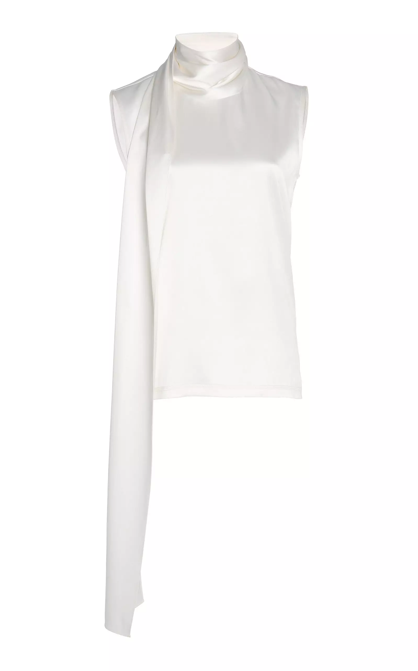 Scarf-Neck Stretch Silk Satin Top