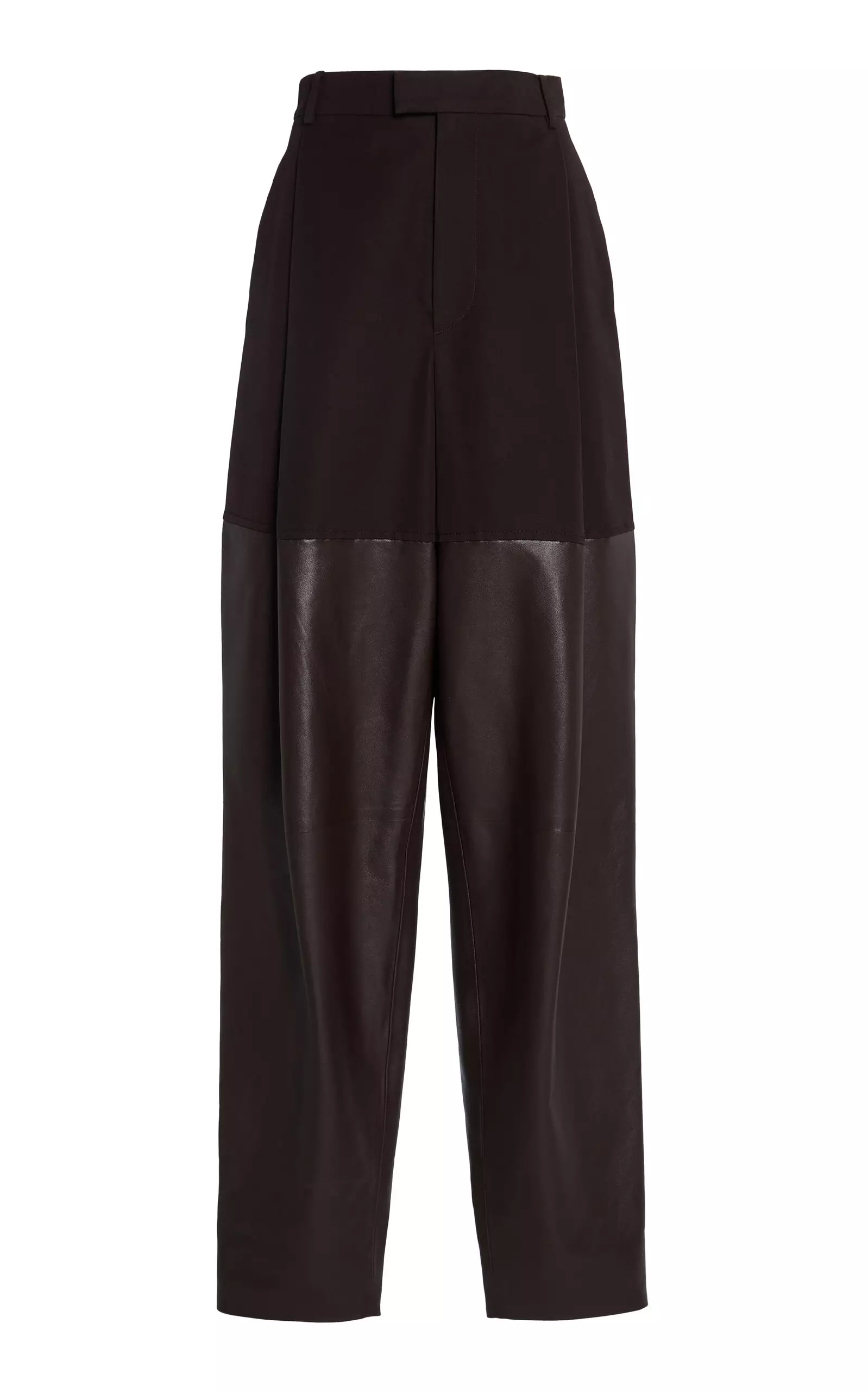 Gabardine & Leather Wide-Leg Pants