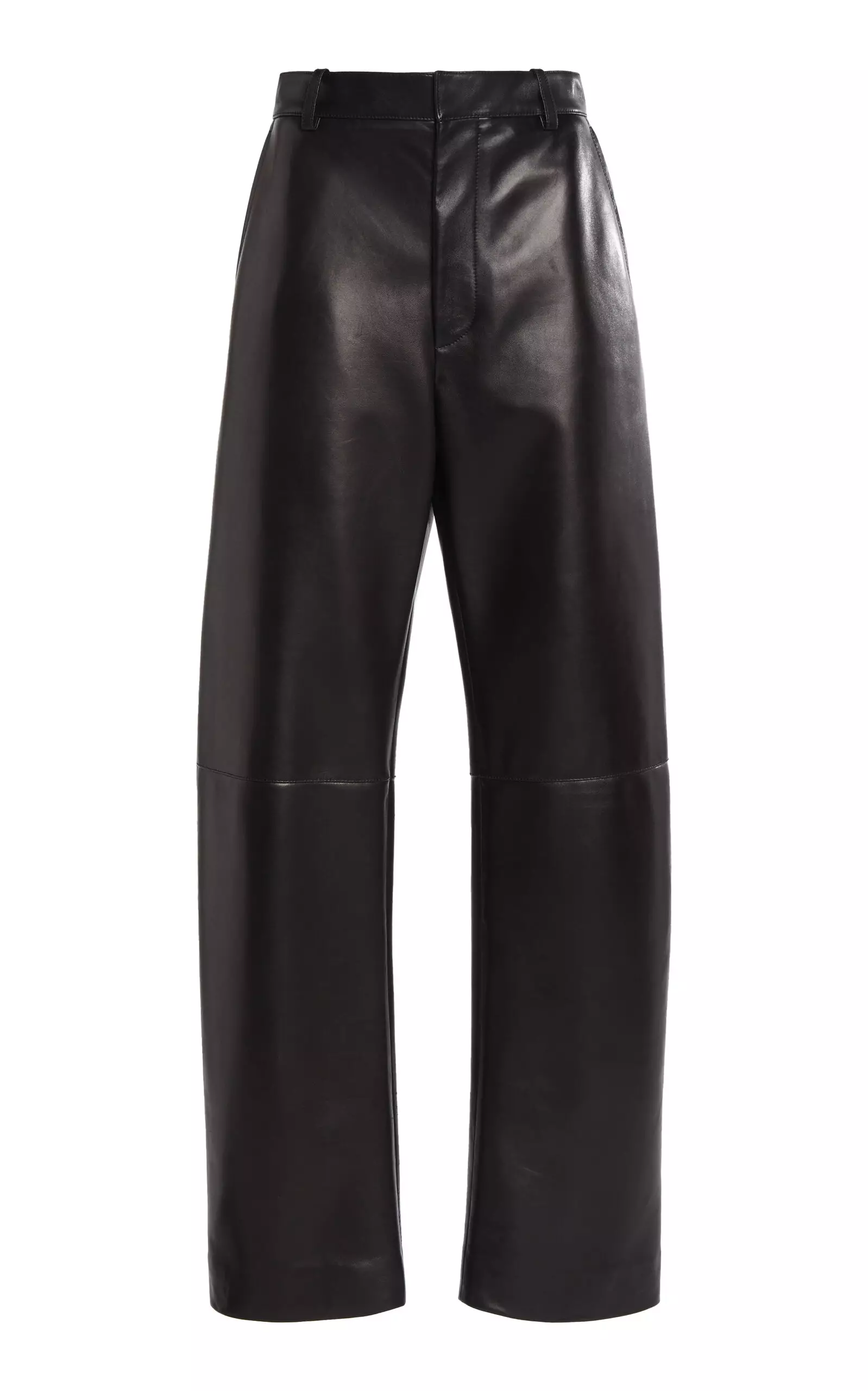 Mid-Rise Leather Barrel-Leg Pants