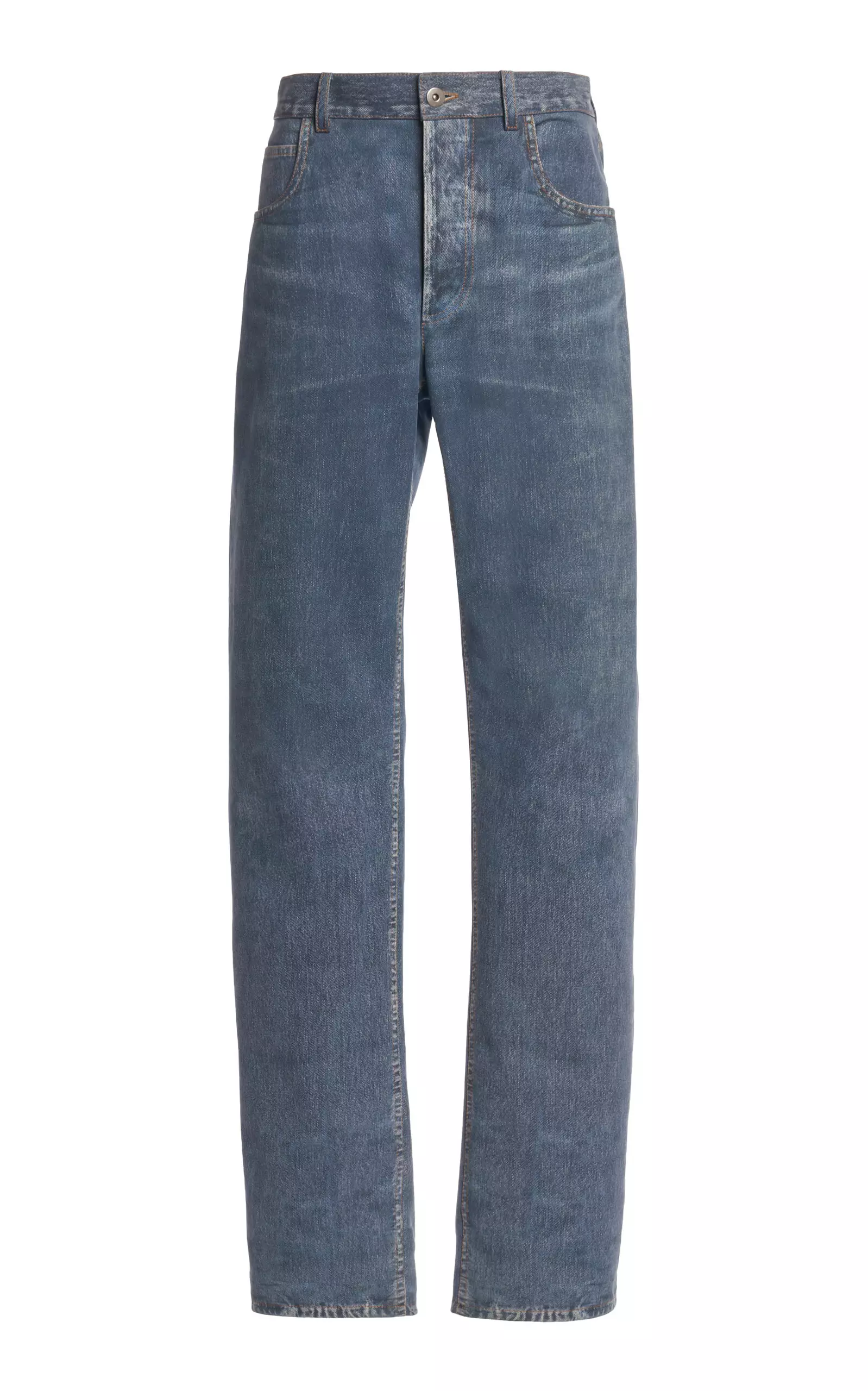 Denim-Printed Leather Trousers