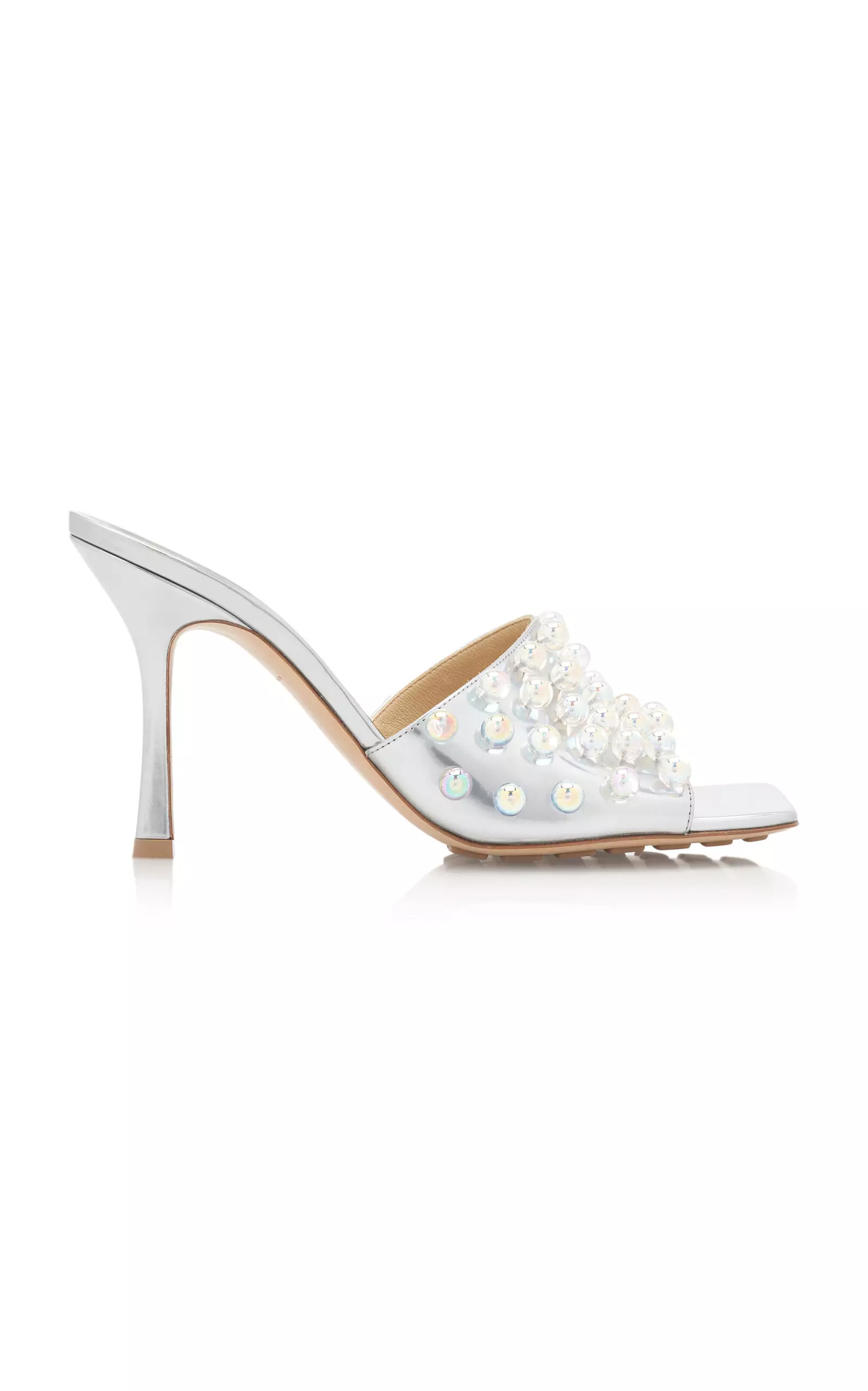 Mirror Sphere Stretch Mule Sandals