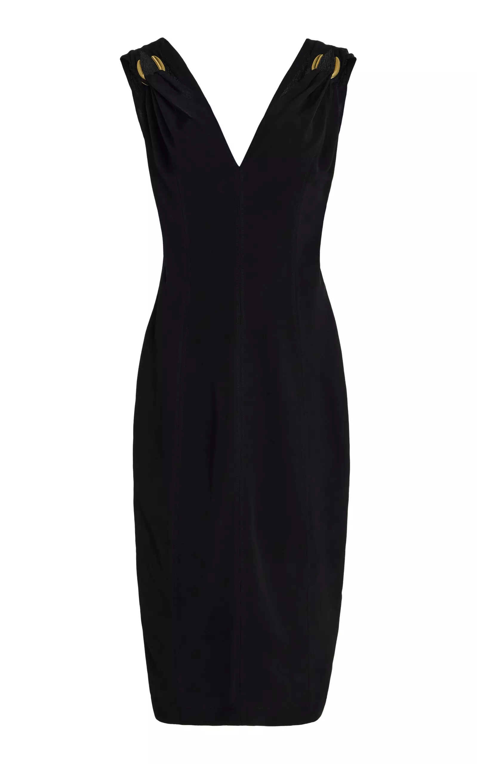 Gathered Hardware-Detailed Linen Midi Dress