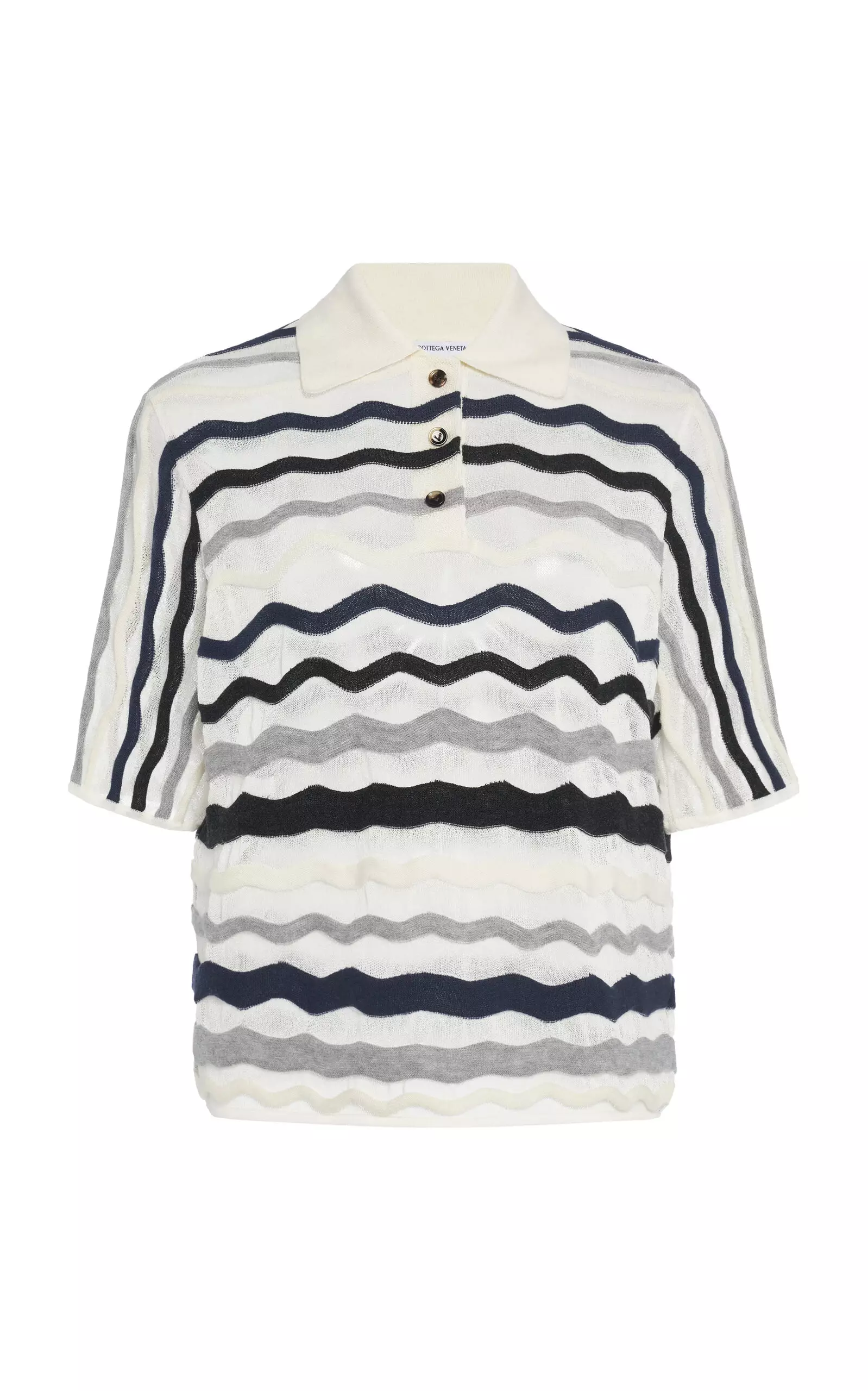 Wavy-Knit Cotton-Blend Polo Top