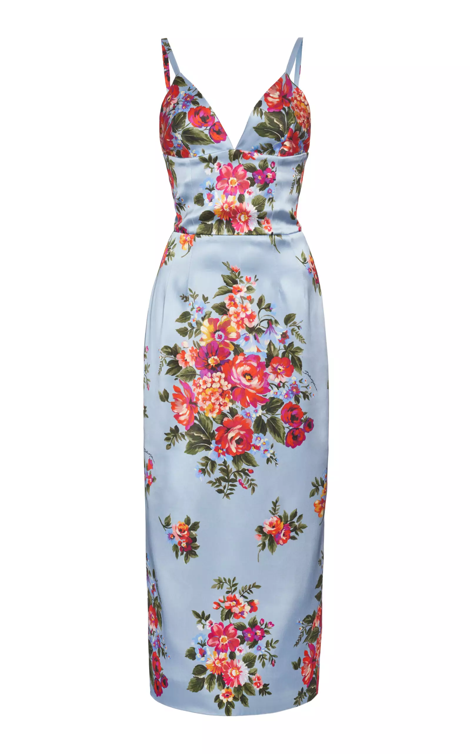Floral-Print Satin Midi Dress