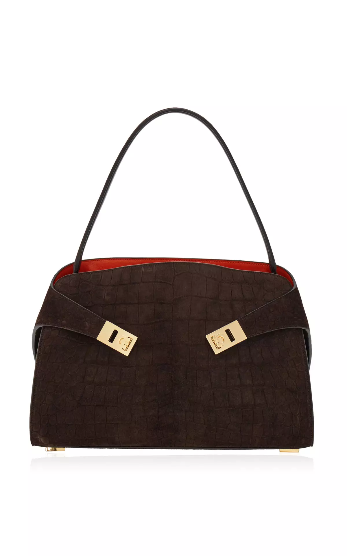 Hug Soft Alligator-Embossed Suede Shoulder Bag