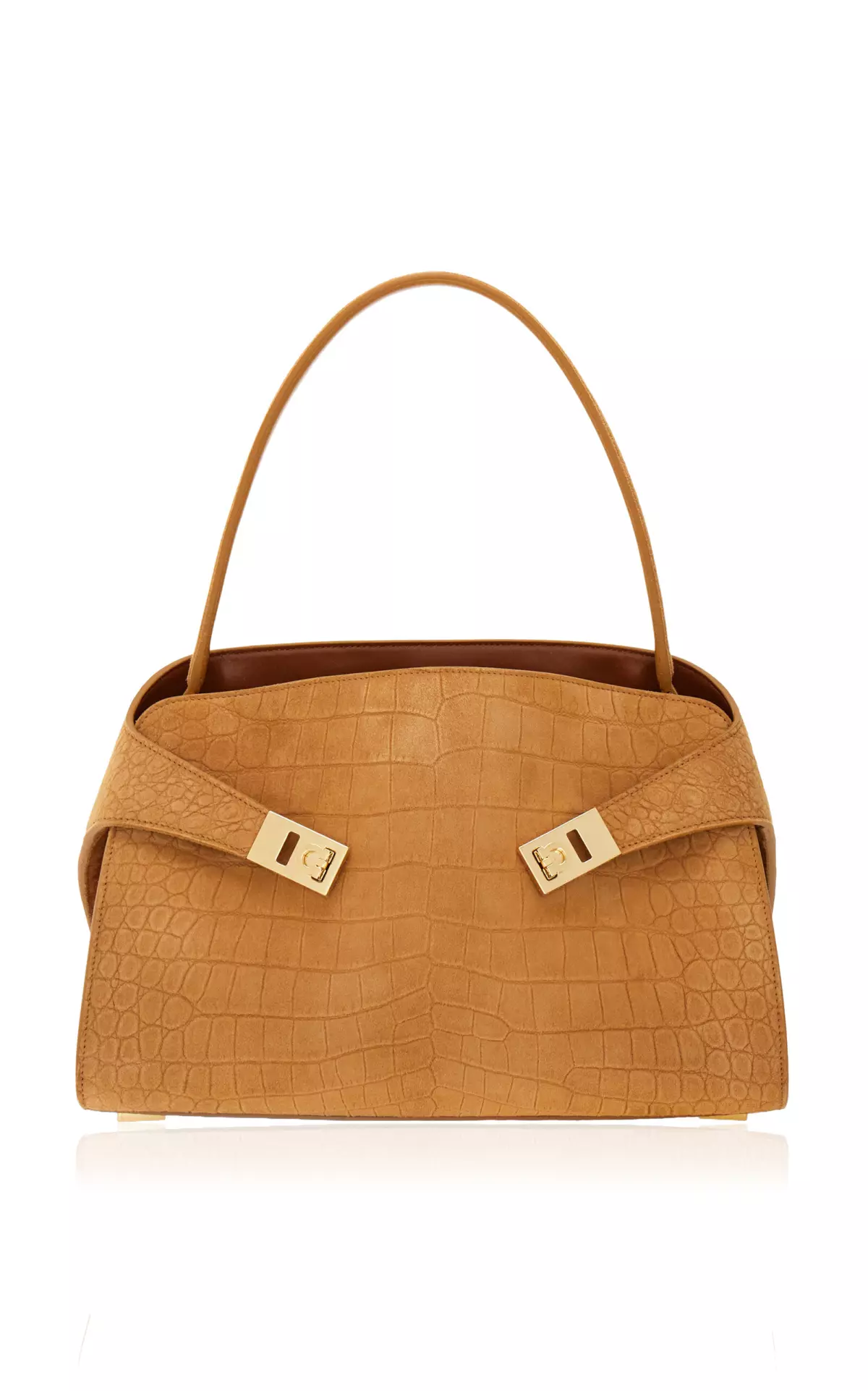 Hug Soft Alligator-Embossed Suede Shoulder Bag