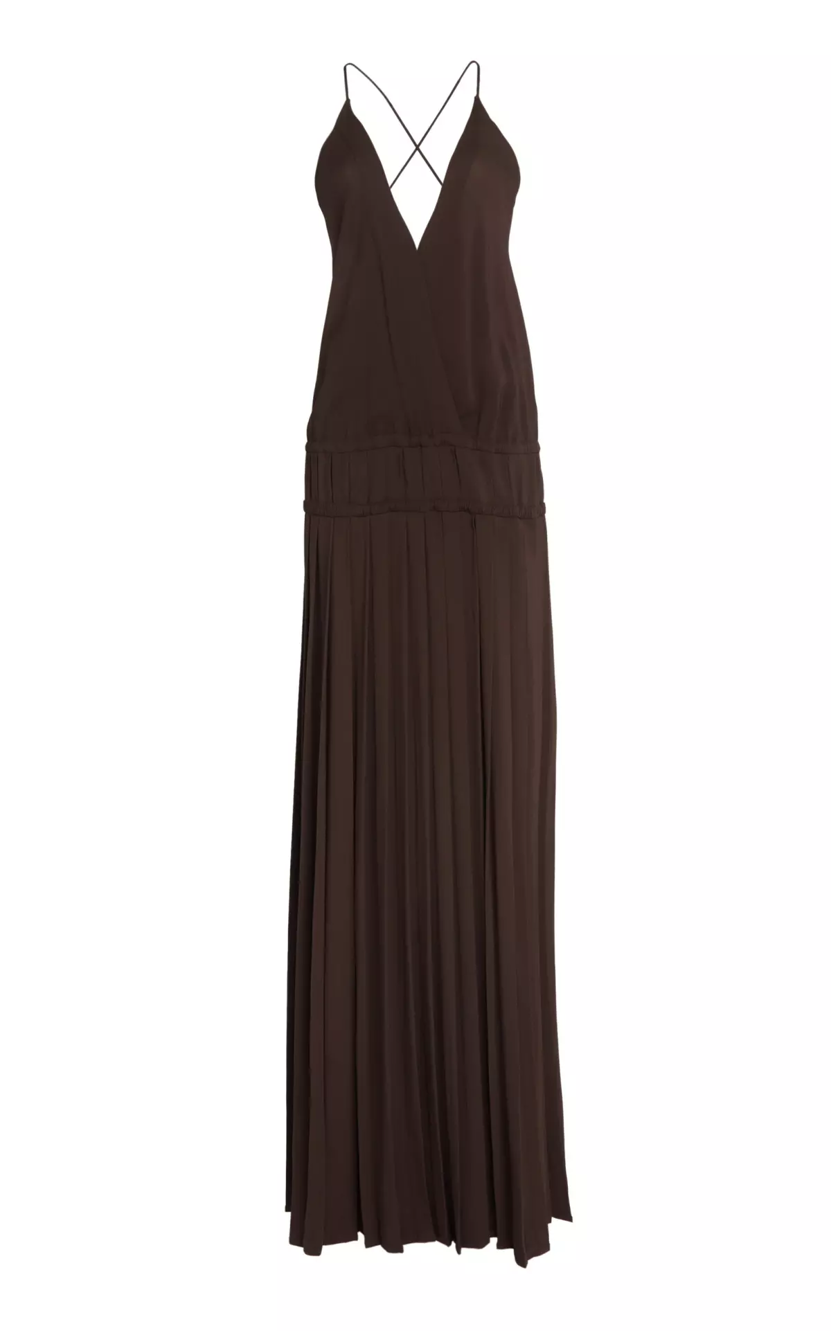 Pleated Drop-Waist Crepe Maxi Dress