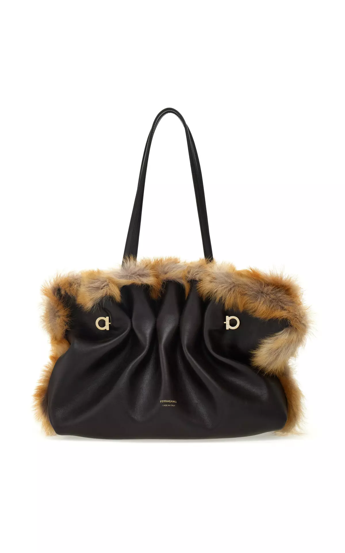 Soft Medium Shearling-Trimmed Leather Shoulder Bag