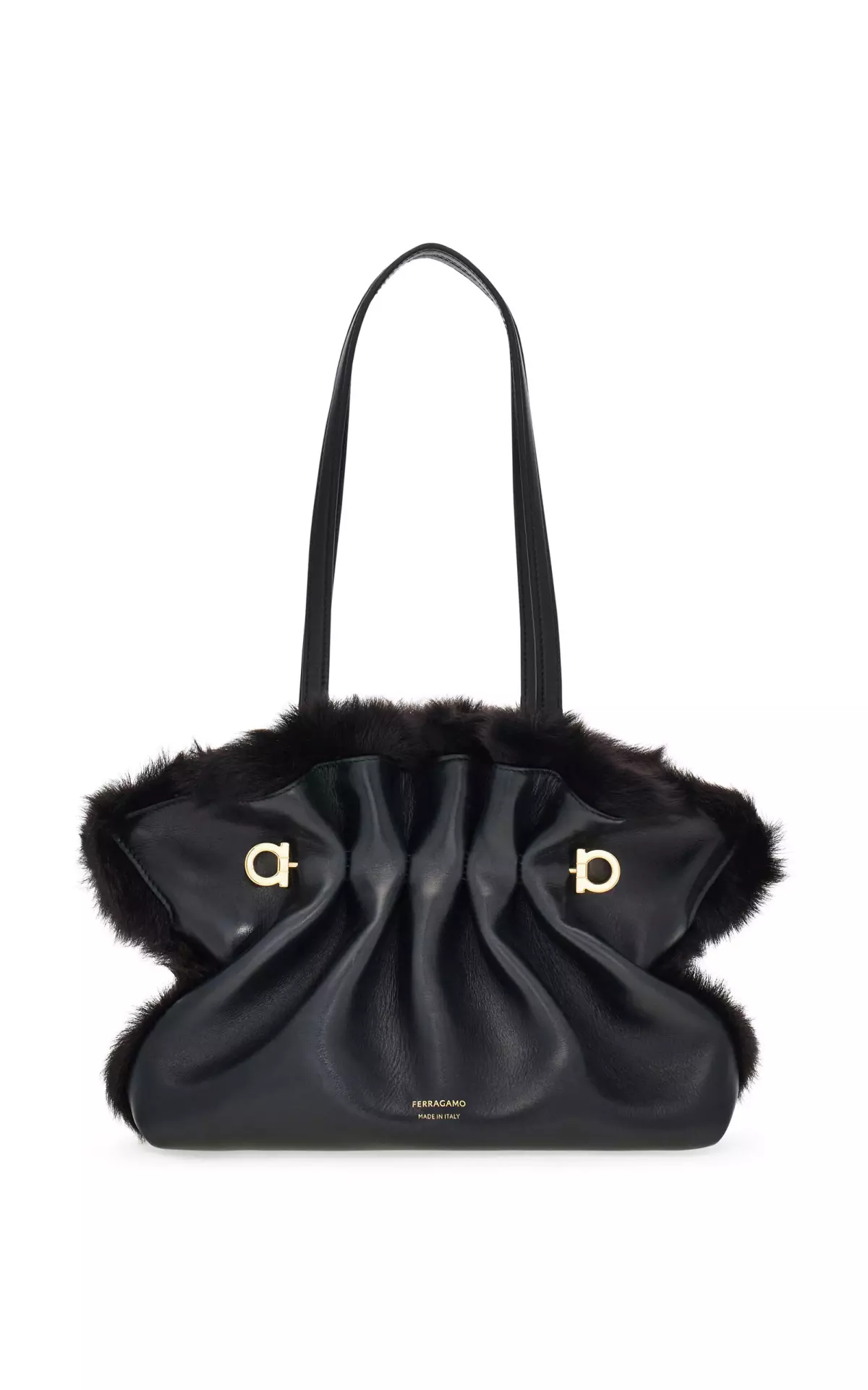 Soft Small Shearling-Trimmed Leather Shoulder Bag