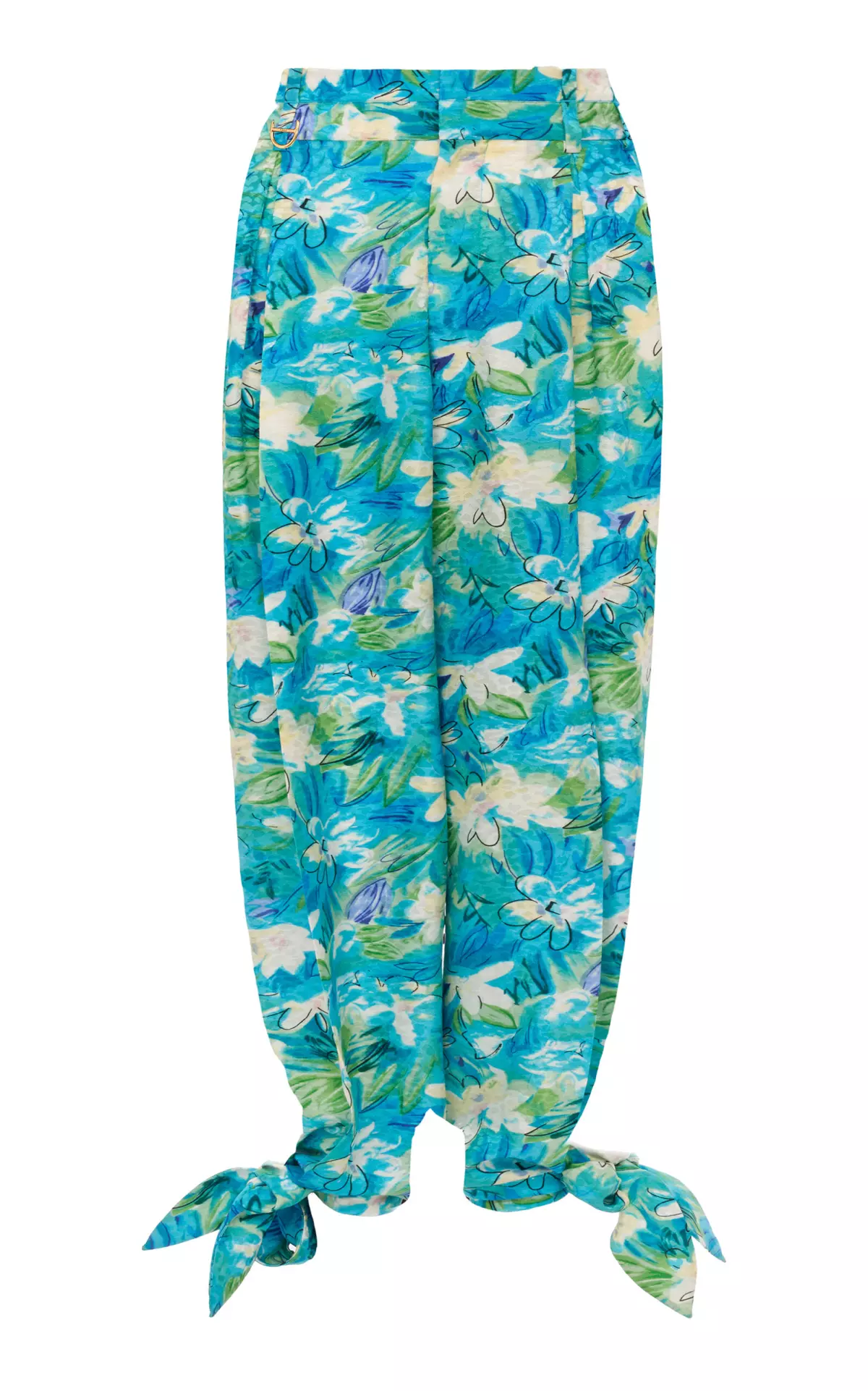 Printed Balloon-Leg Silk Trousers