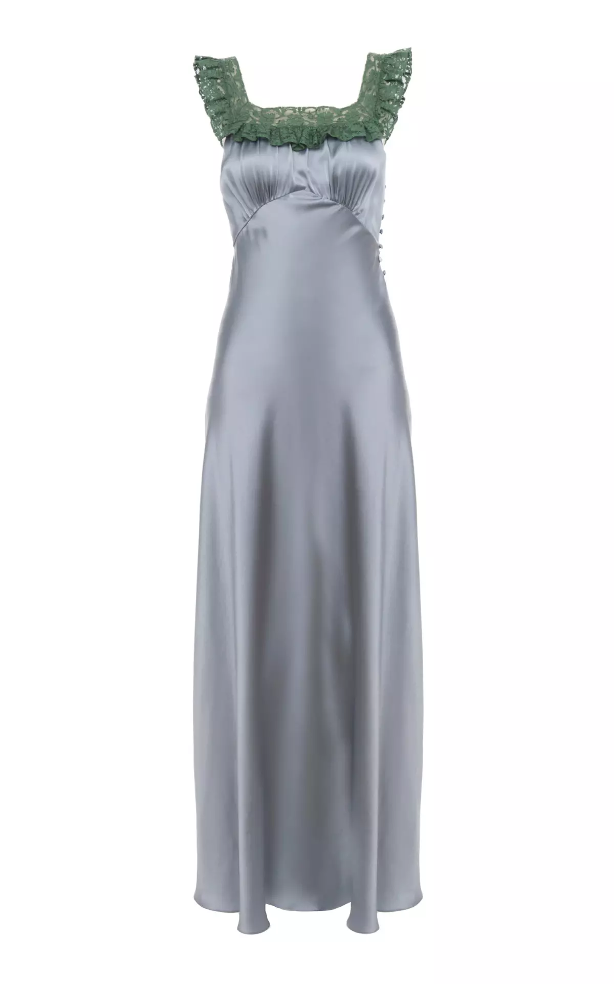 Lace-Trimmed Silk Satin Maxi Dress