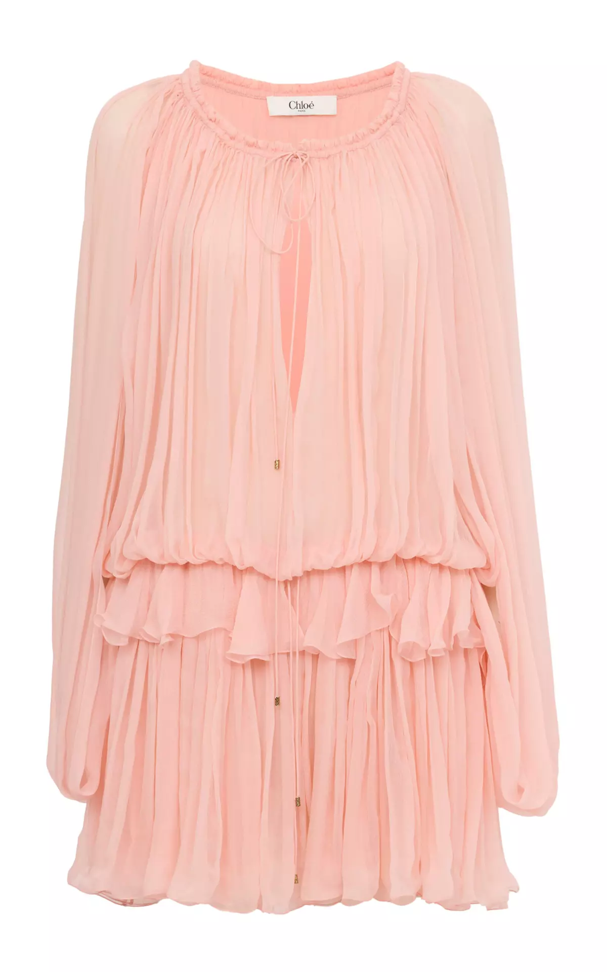 Tiered Organic Silk Mousseline Mini Dress