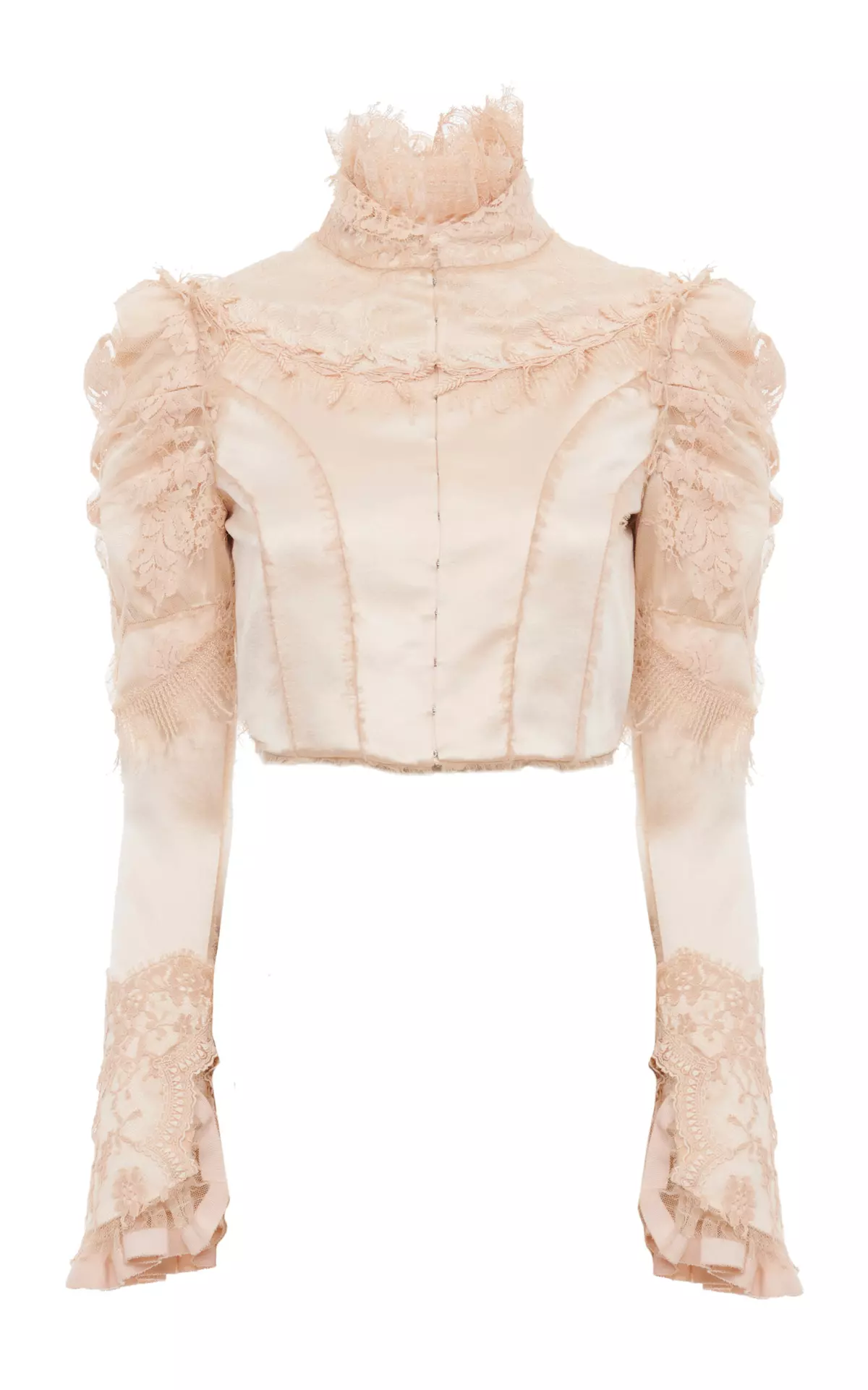Lace-Detailed Silk-Satin Cropped Jacket