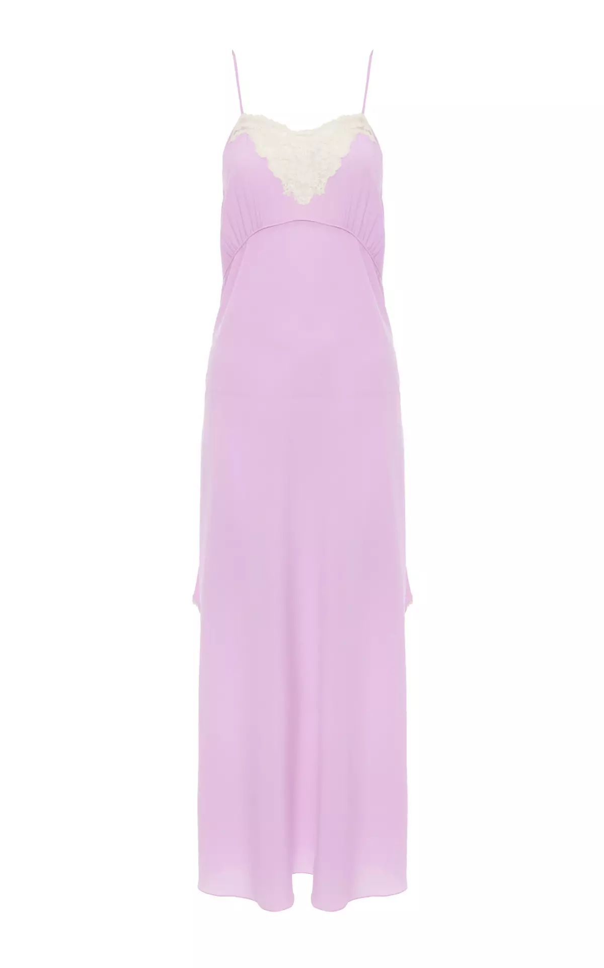 Lace-Trimmed Organic Silk Crepe De Chine Maxi Dress