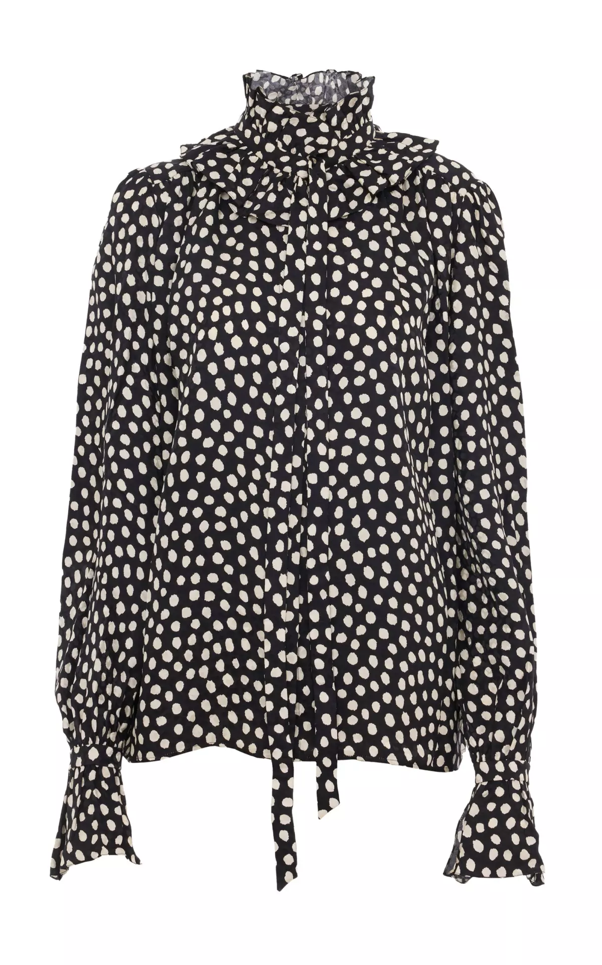 Polka-Dot Silk Jacquard Blouse