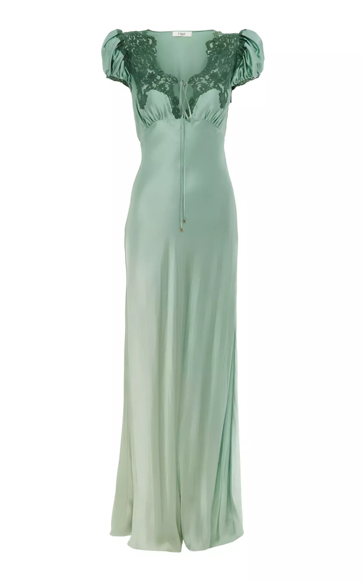 Lace-Trimmed Silk Satin Maxi Dress
