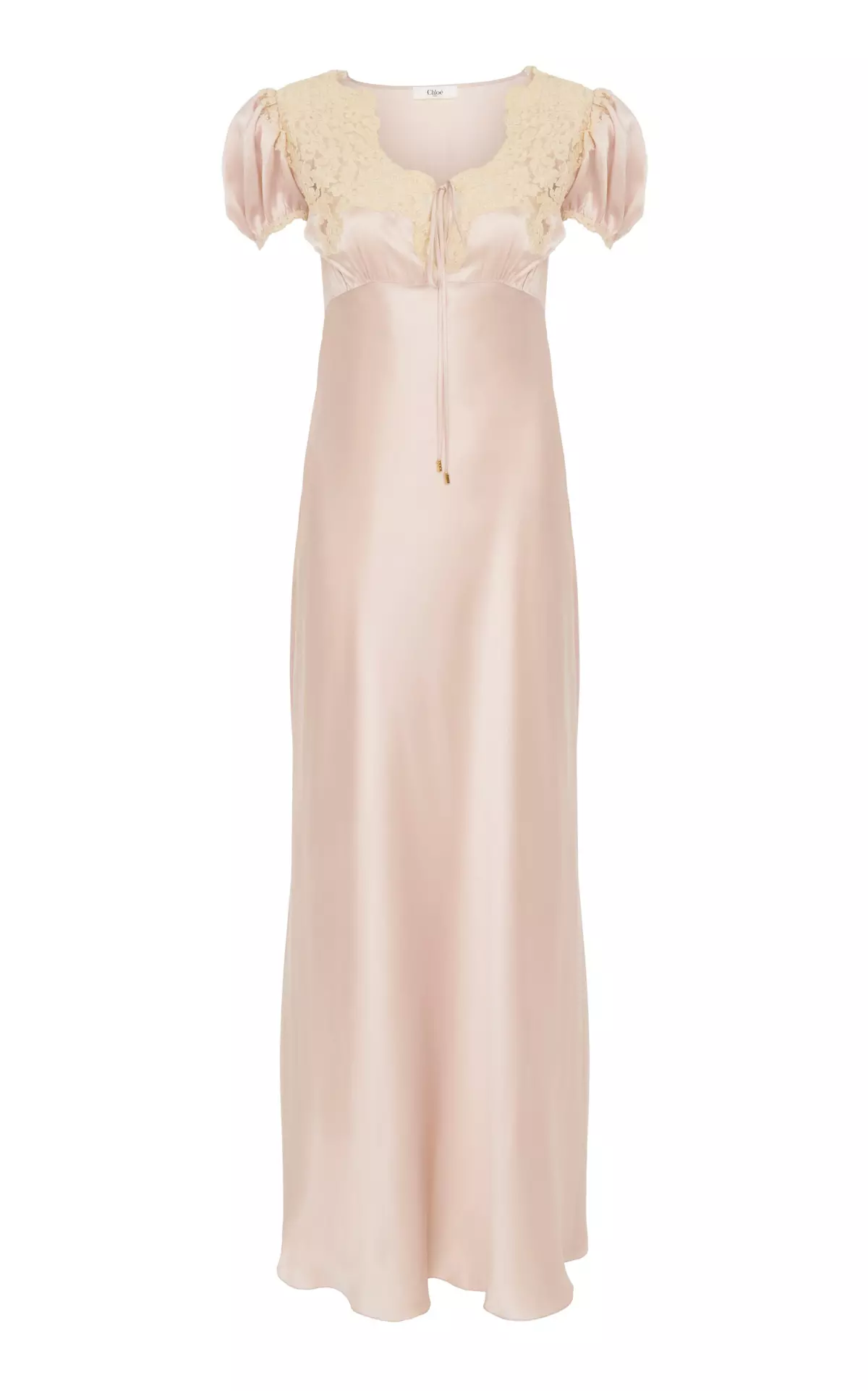 Lace-Trimmed Silk Satin Maxi Dress