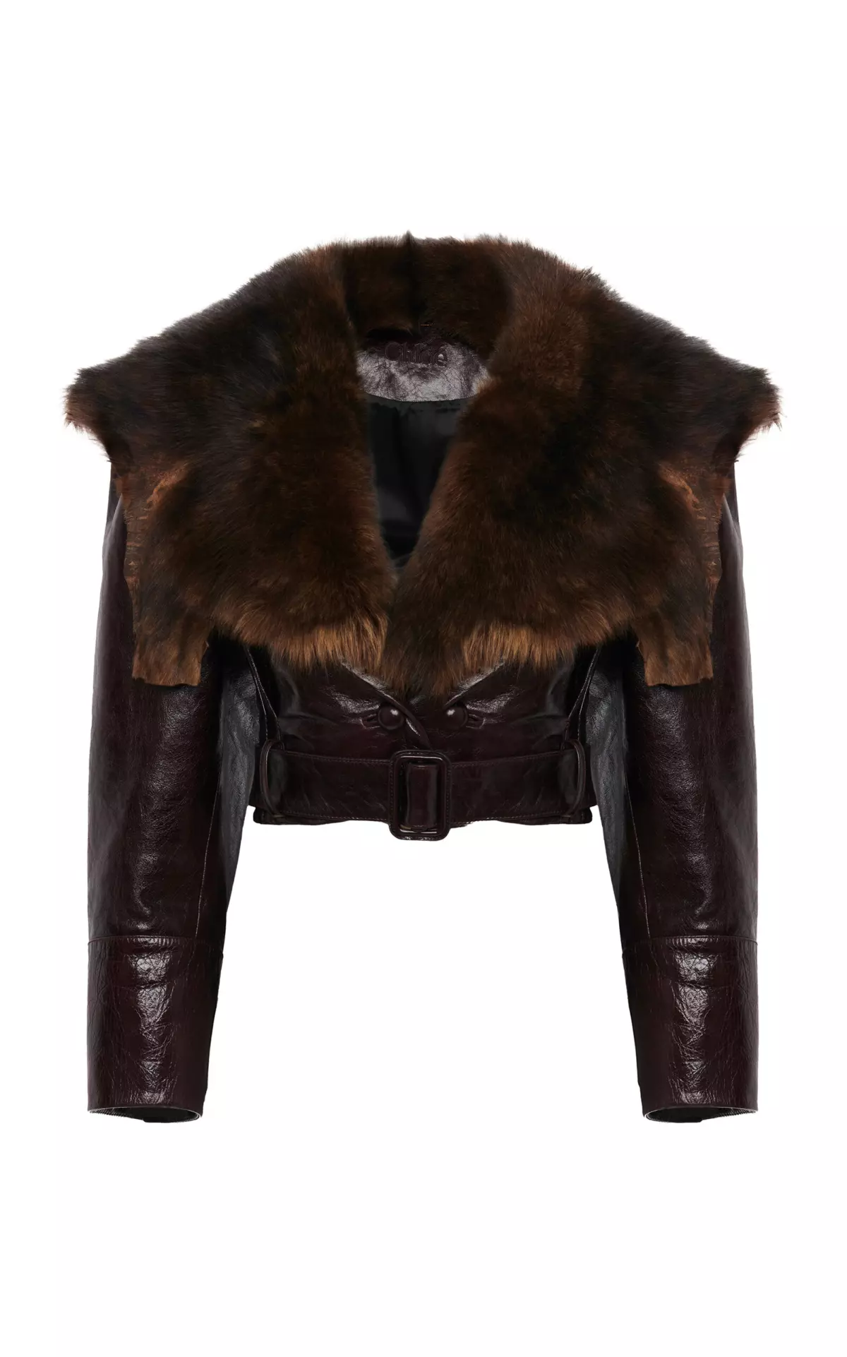 Cropped Shearling-Trimmed Leather Jacket