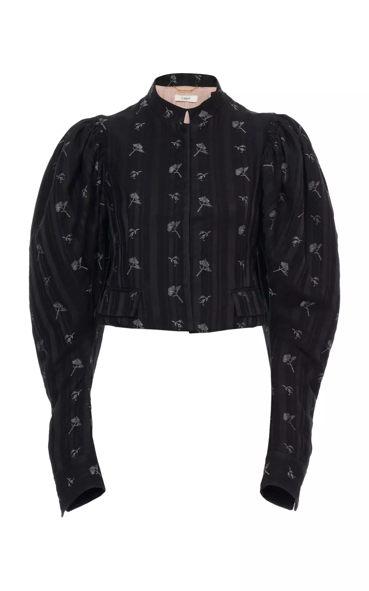 Puff-Sleeve Cotton-Silk Jacquard Cropped Jacket