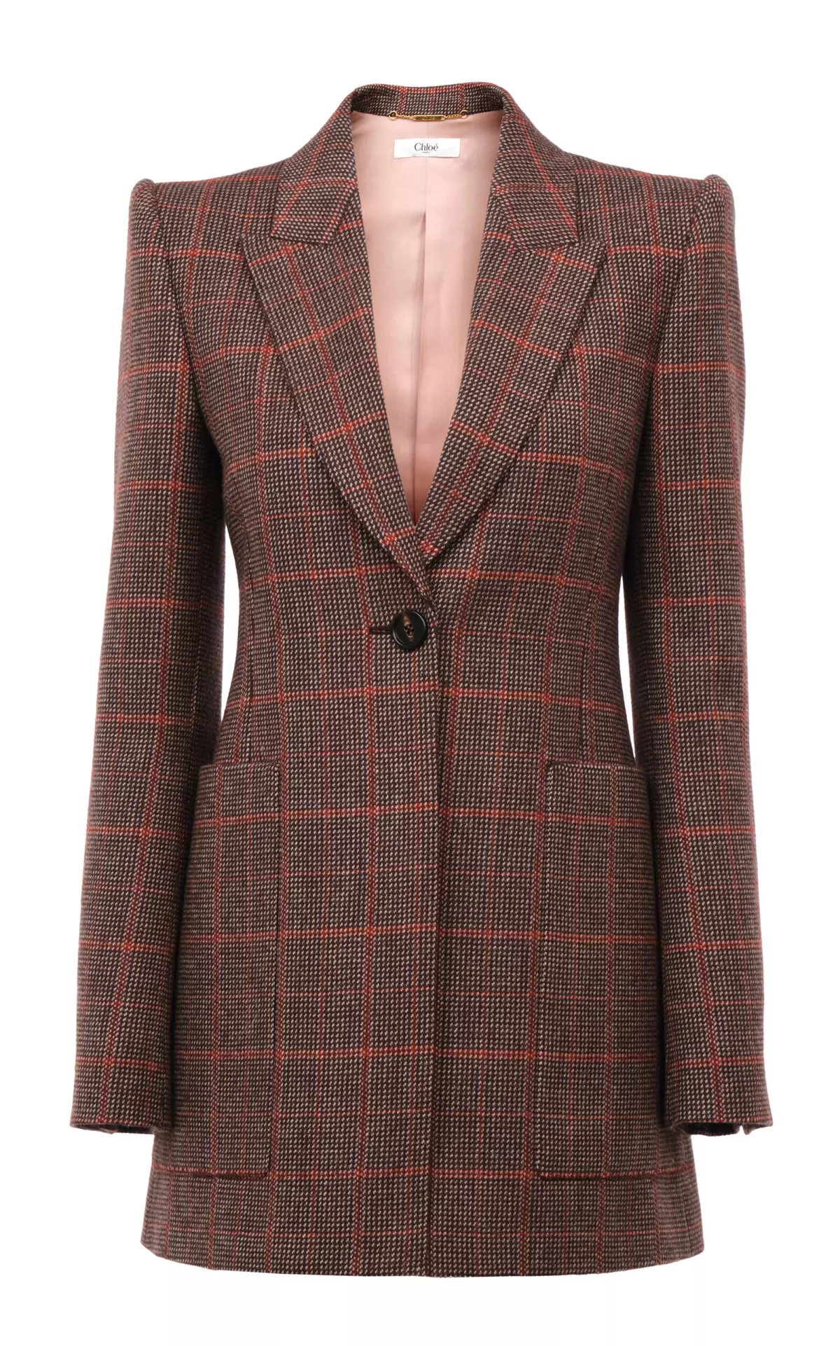 Long Checked-Wool Blazer