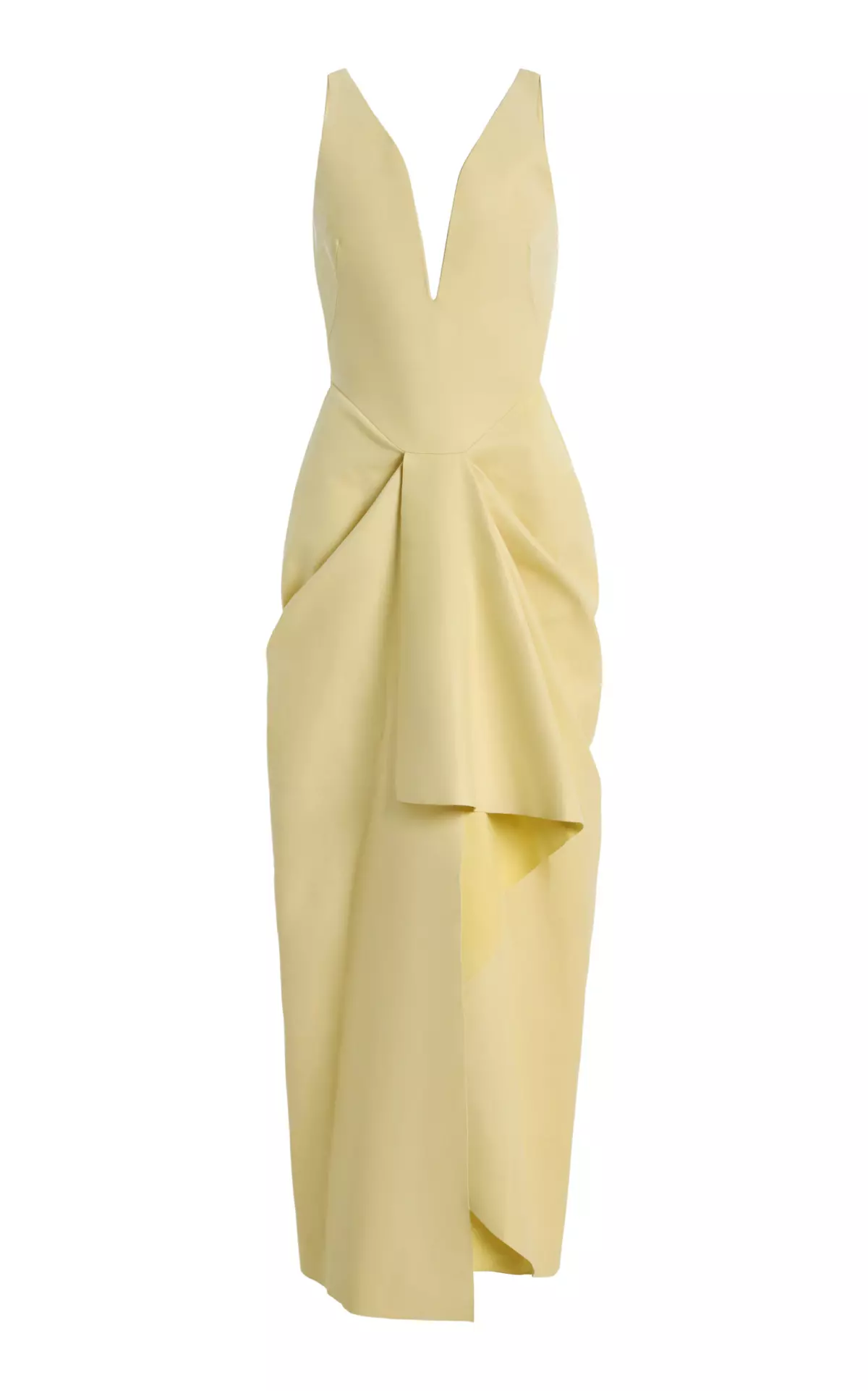 Draped Plonge-Leather Midi Wrap Dress